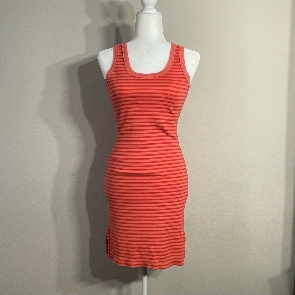 Crown Jewel Apparel Tank Sleeveless Shirt Dress Bodycon Red Orange Stripe Sz SM
